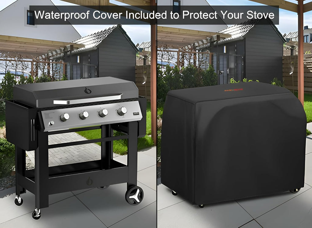 ONLYFIRE GRILLS Heavy Duty Propane Gas Griddle 4-Burner with Waterproof Cover, Premium Flat Top Gas Grill with 555 sq.in Cooking Area, Outdoor BBQ Stove for Patio Barbecue Backyard Party, GS352