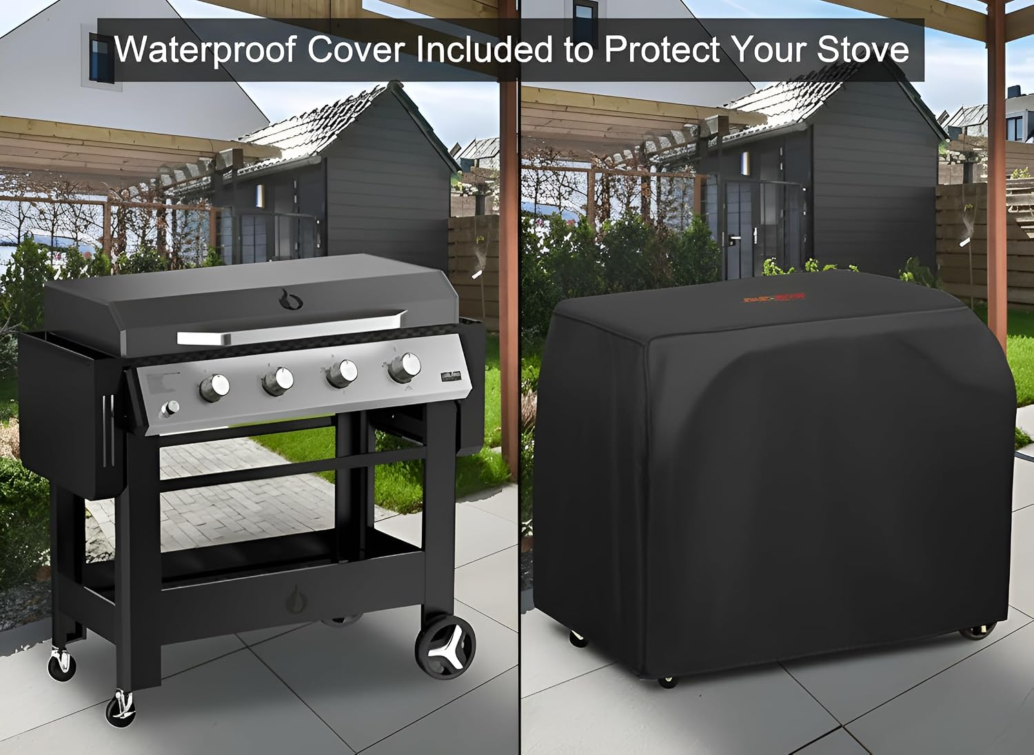 ONLYFIRE GRILLS Heavy Duty Propane Gas Griddle 4-Burner with Waterproof Cover, Premium Flat Top Gas Grill with 555 sq.in Cooking Area, Outdoor BBQ Stove for Patio Barbecue Backyard Party, GS352