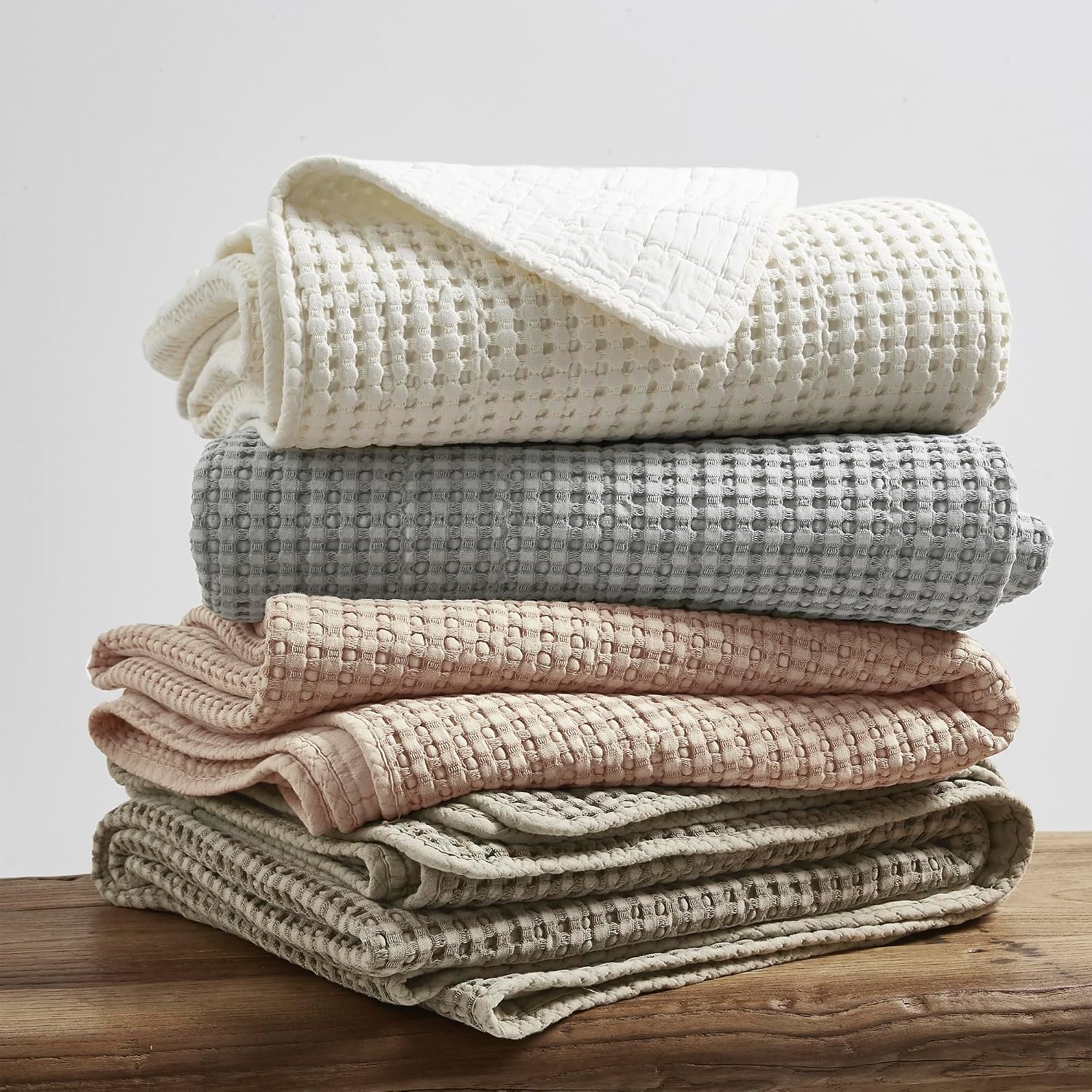 Levtex Home Mills Waffle Twin Bedspread Set (84x104in) with 1 Pillow Sham (26x20in) - Blush - Cotton Waffle Twin Size Bedspread Set - Lightweight, Soft, Pre-Washed