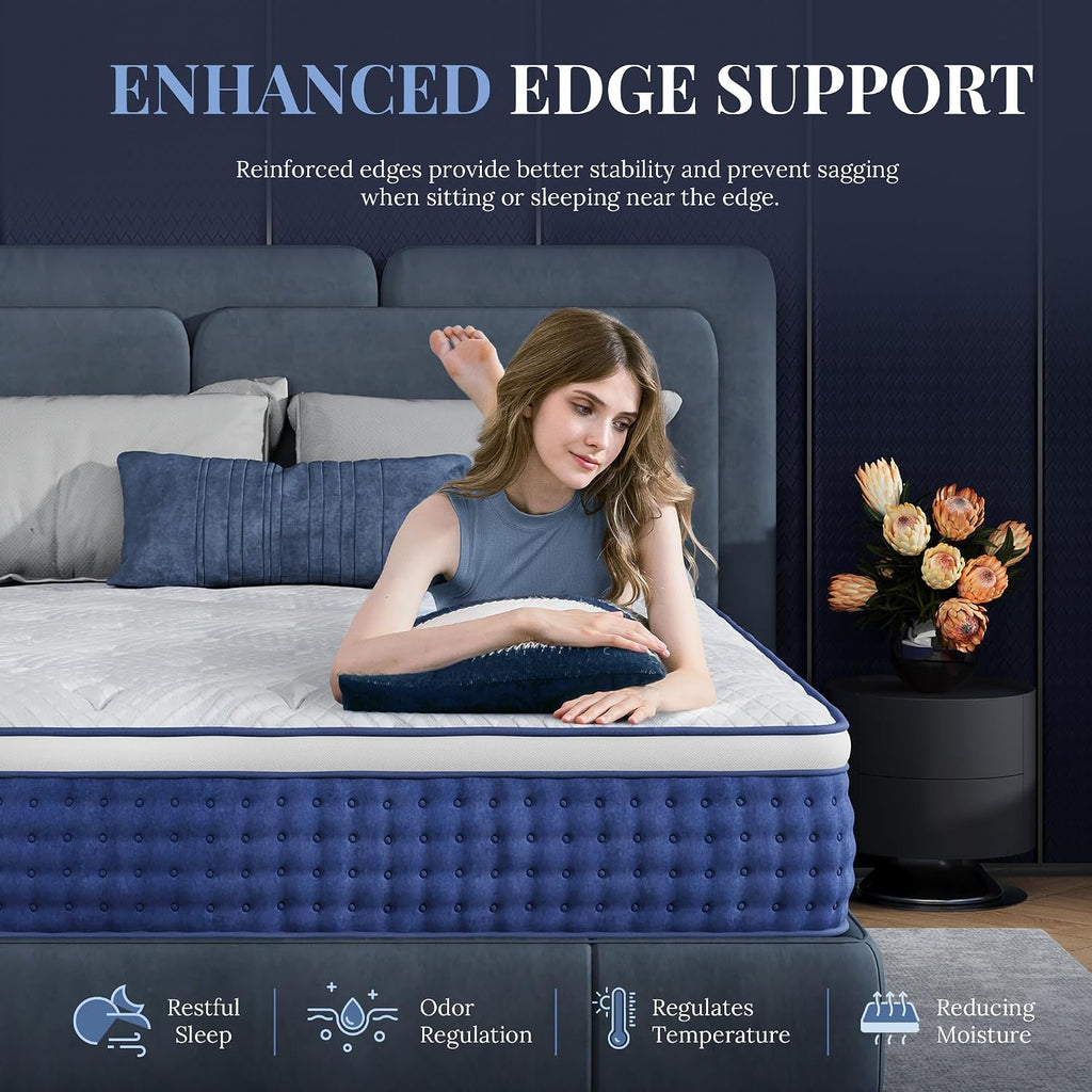 Twin XL Mattress, 10 Inch Twin XL Size Hybrid in a Box, Medium Feel Foam and Individual Pocket Springs, Fiberglass Free Bed, Extra Edge Support, Pressure Relief, CertiPUR-US, Blue
