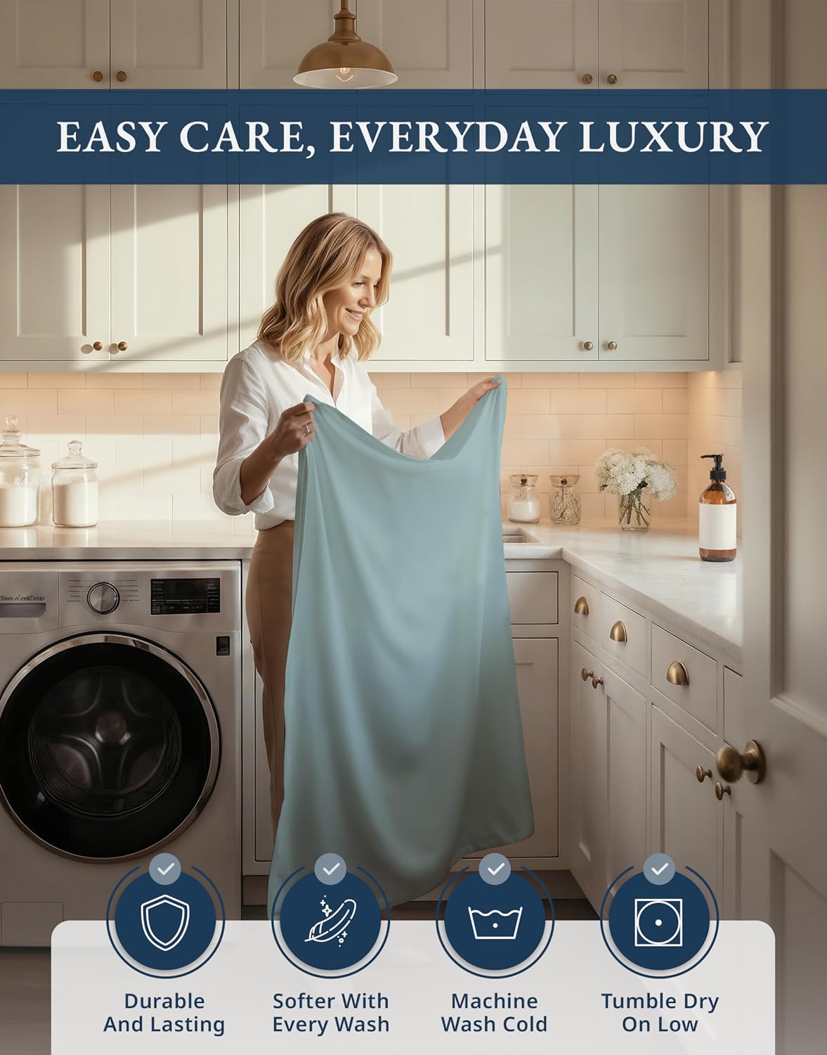 LANE LINEN 1000 Thread Count 100% Egyptian Cotton King Size Sheets – Silky Sateen Weave, Naturally Cooling & Durable, Ultra-Soft Luxury You Can Feel,15' Deep Pocket King Sheet Set – French Blue