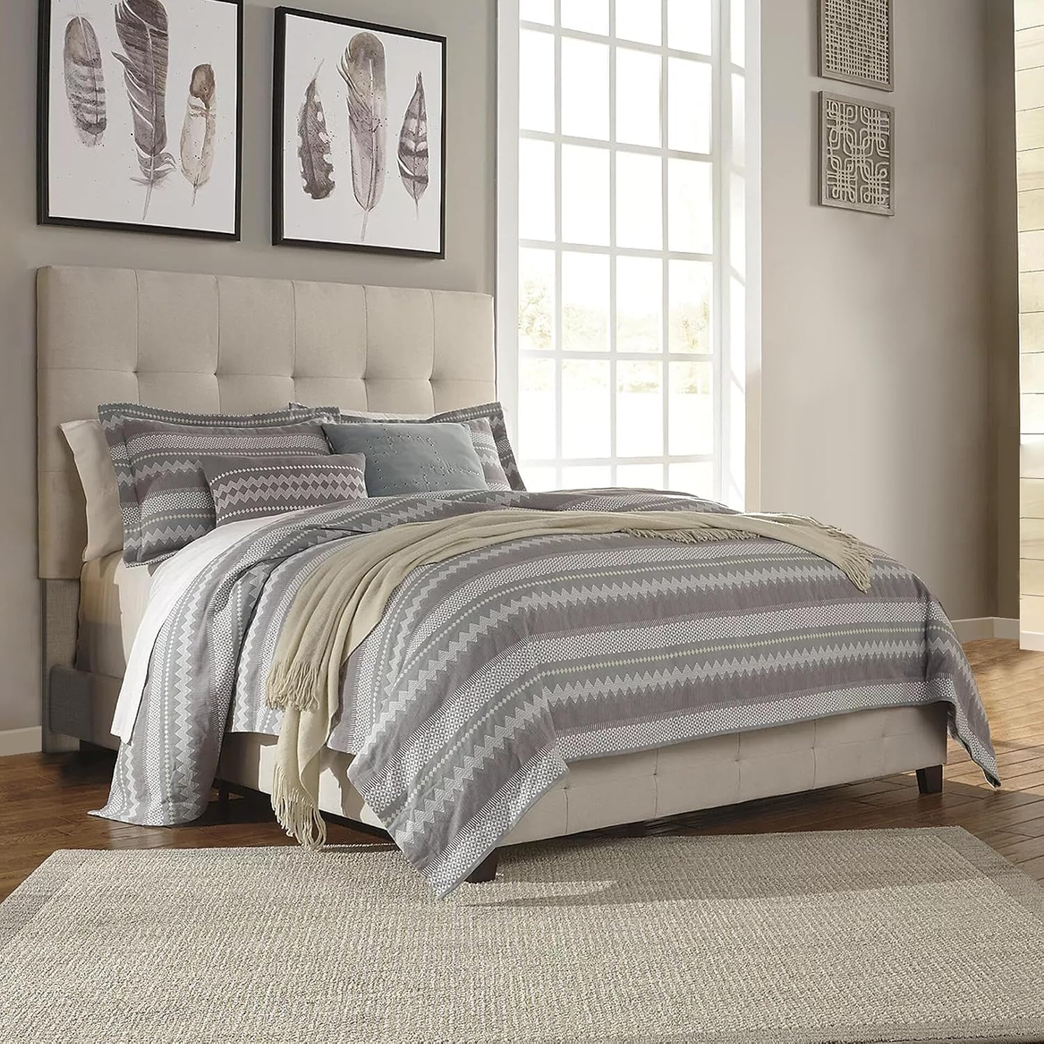 Signature Design by Ashley Dolante Queen Size Upholstered Tufted Bed Frame, Beige