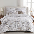 Levtex Home Pisa Reversible King/Cal King Comforter Set (106x94in) with 2 Pillowcases (36x20in) - Floral Peacock - Grey, Taupe - 100% Cotton King Size Comforter Set - Soft, Pre-Washed