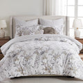 Levtex Home Pisa Reversible King Duvet Cover Set (106x94in) with 2 Pillowcases (36x20in) - Floral Peacock - Grey, Taupe - Cotton King Size Duvet Cover Set - Soft, Pre-Washed