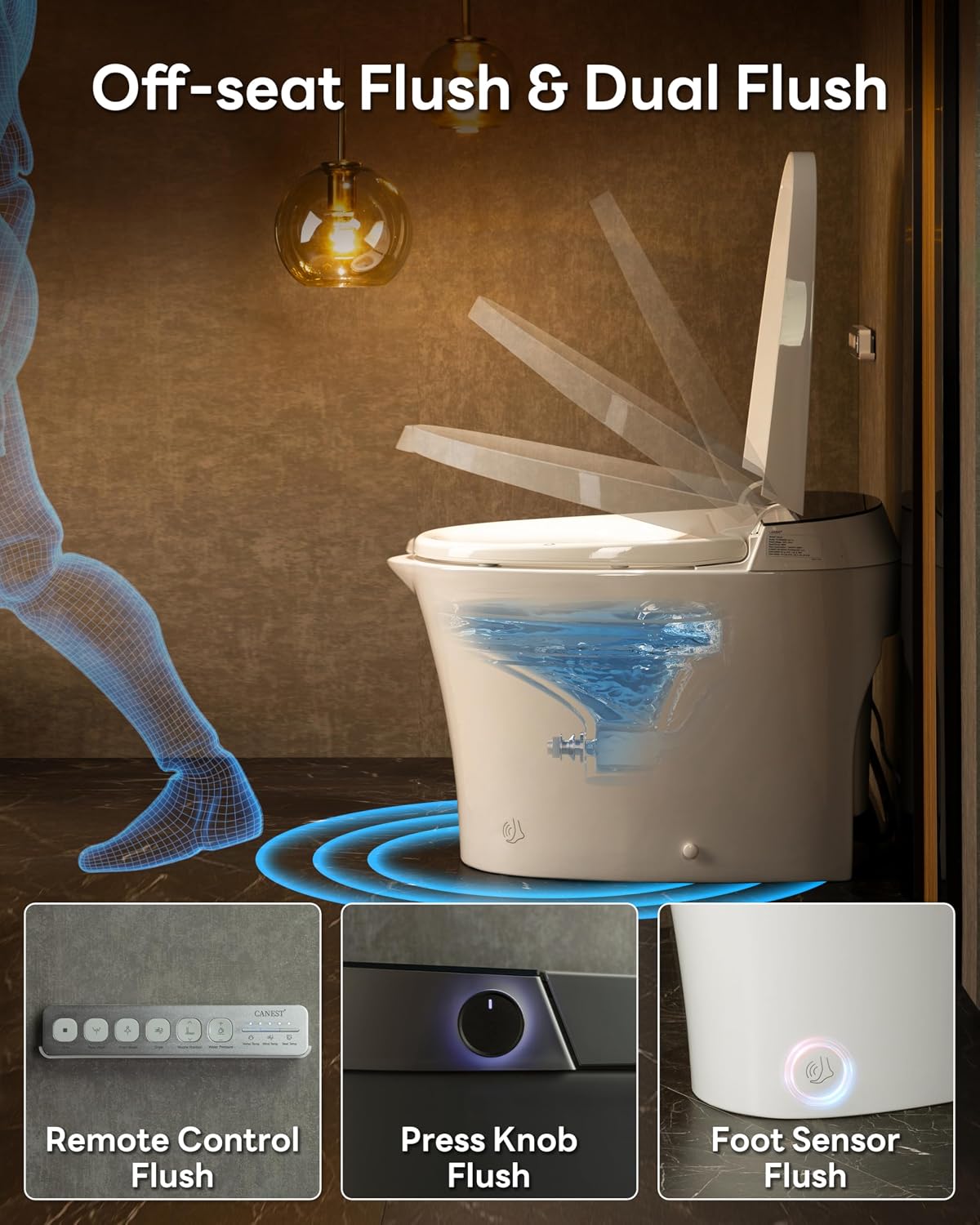 CANEST Smart Toilet, Smart Toilet with Bidet Built in, ADA Comfort Height, Intelligent Temp Control, Foot Sensor Operation, Warm Water, Heated Seat, Air Dryer, Digital Display (TC-100GE)