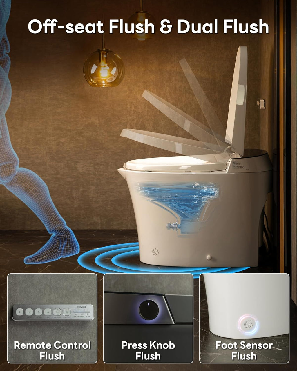 CANEST Smart Toilet with Bidet Built in, Auto Open Close Lid, ADA Height, Smart Temperature Control, Dual Flush with Tank, Heated Seat, Warm Dryer, Remote Control (TC-200GE NEW)