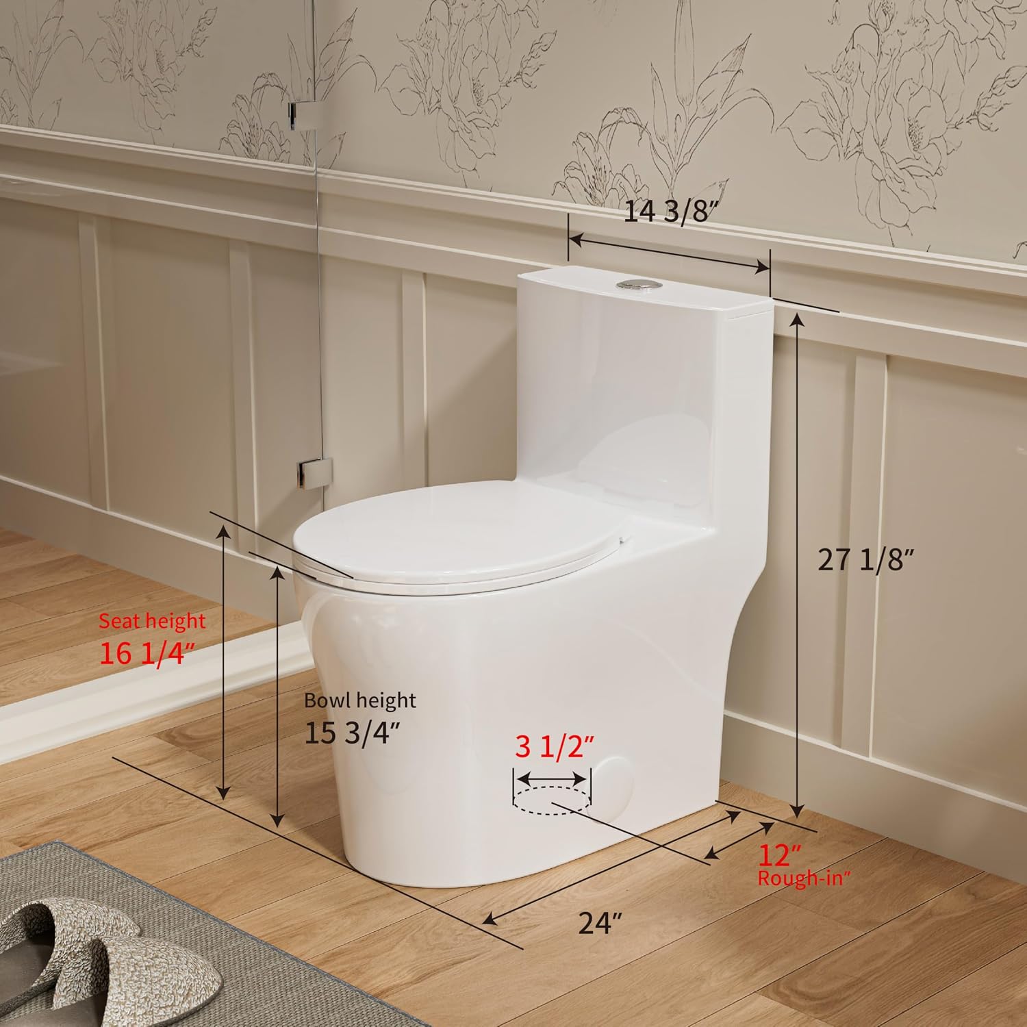 Casta Diva Compact One Piece Toilet for Small Bathroom, Round Modern Skirted Toilet with Soft Close Seat, Space Saving, 12'' Rough-in, High Efficiency Dual Flush and MAP 1000g, White