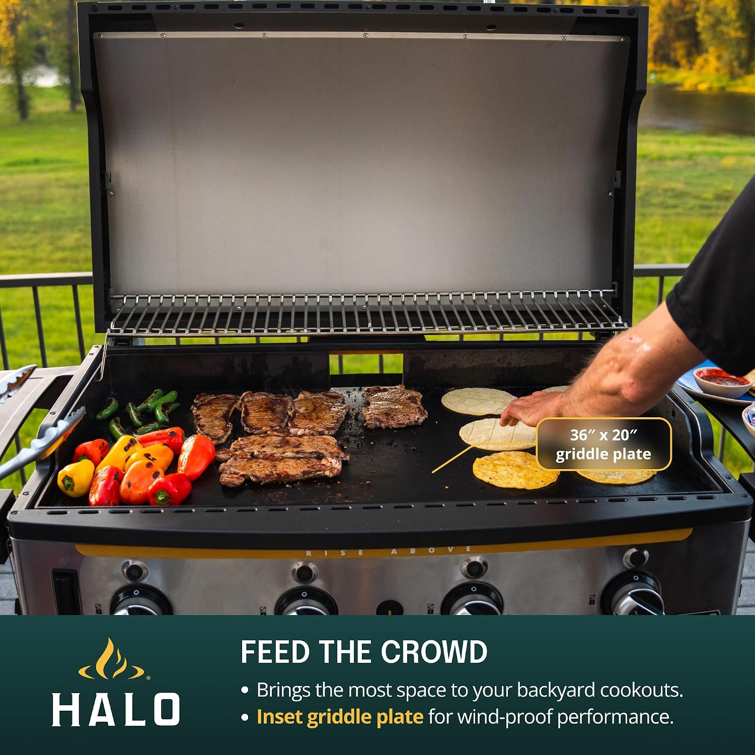 HALO Elite4B Outdoor Griddle | 4 Burner, 8 Cooking Zones | 720 sq. in. (36″ x 20″) Wind-Proof Cooking Surface | Propane Gas Grill | HZ-1001-XNA