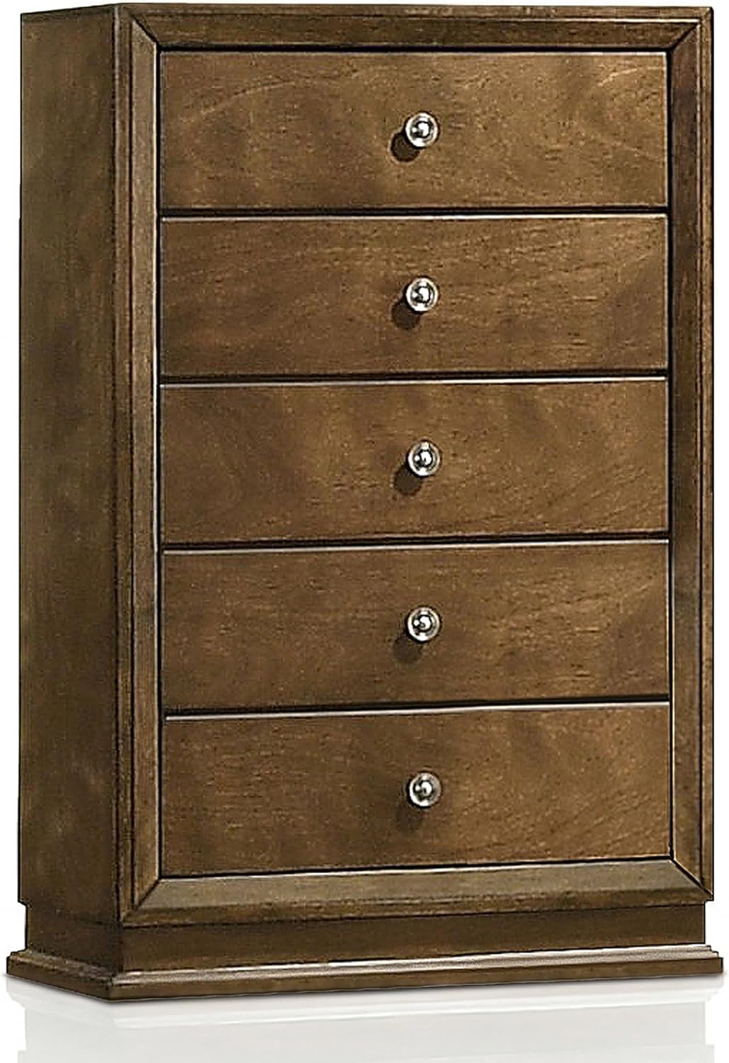 Furniture of America Extan Modern Solid Wood 6-Piece Bedroom Set with Beveled Corner, Metal Center Glide, Zinc Iron Bronze Knobs, Box Spring Needed, Full, Walnut