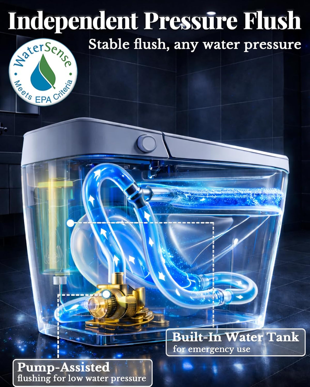 EchosLife Smart Toilet with Bidet Built In, Auto Open/Close Lid & Seat, Microwave Sensor, Auto Flush, ADA Comfort Height One Piece Elongated Toilet with Tank, Heated Seat, Warm Water & Air Dryer