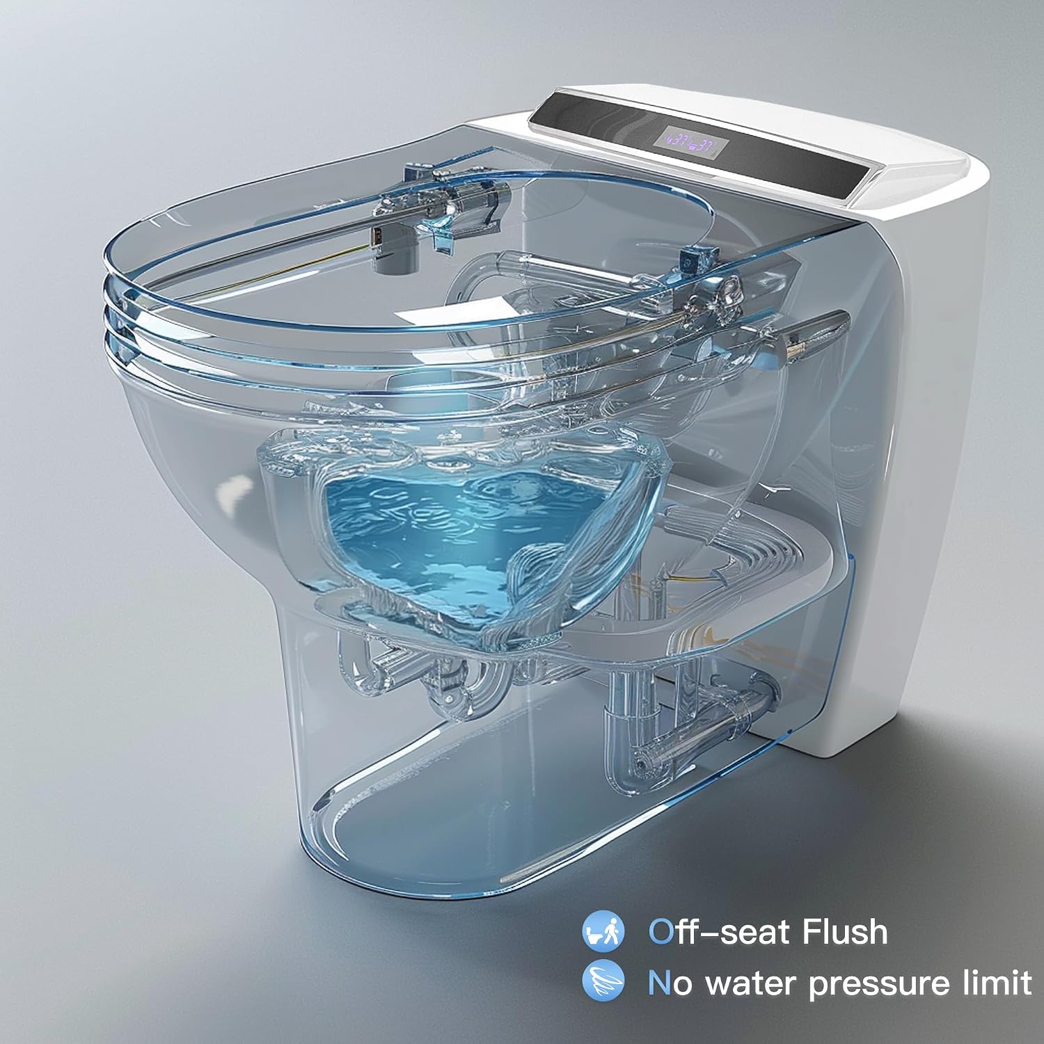 Smart Toilet, Heated Toilet Seat with Nightlight, One Piece Toilet for Bathroom, Tankless Toilets for Bathroom with Foot Sensor, LED Display, Warm Water and Dry, Remote Control