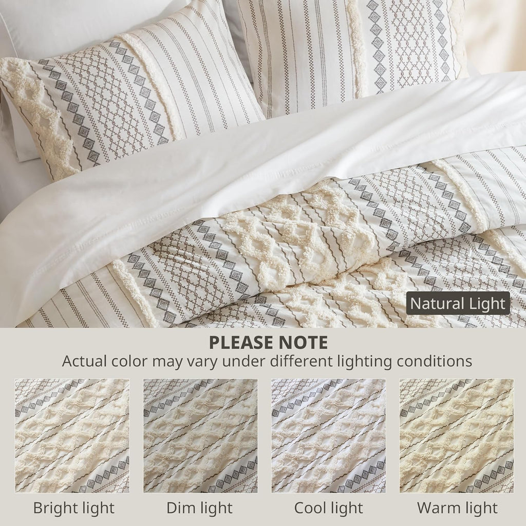 INK+IVY King Comforter Set, Boho Comforters, Breathable Cotton Bed Set, All Season Modern Chenille Tufted Comforter with Farmhouse Bedding Flare, Gifts for Women, Ivory 3 Piece