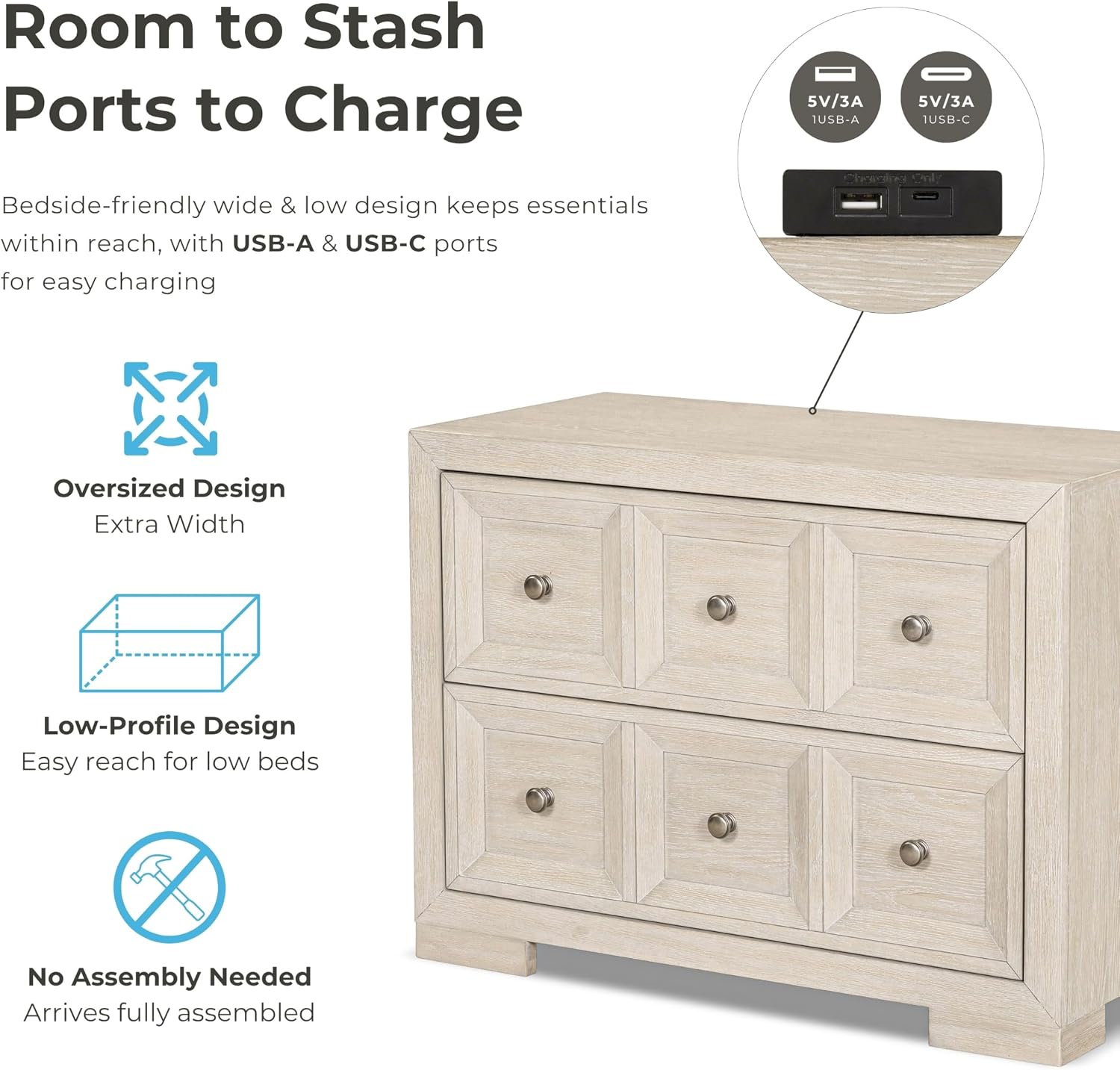 Furniture of America Dannen Modern Wood 3-Piece Bedroom Set with Panel Bed, Cedarwood-Lined Bottom and Felt-Lined Top Drawers on Oversized Nightstand, Box Spring Required, Queen, Tawny Brown