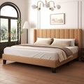 Kingg Size Bed Frame with Headboard Upholstered Platform Bed Frame with Teddy Velvet Headboard, Wooden Slats Support/Wing Edge Design/No Box Spring Needed/Easy Assembly, Brown