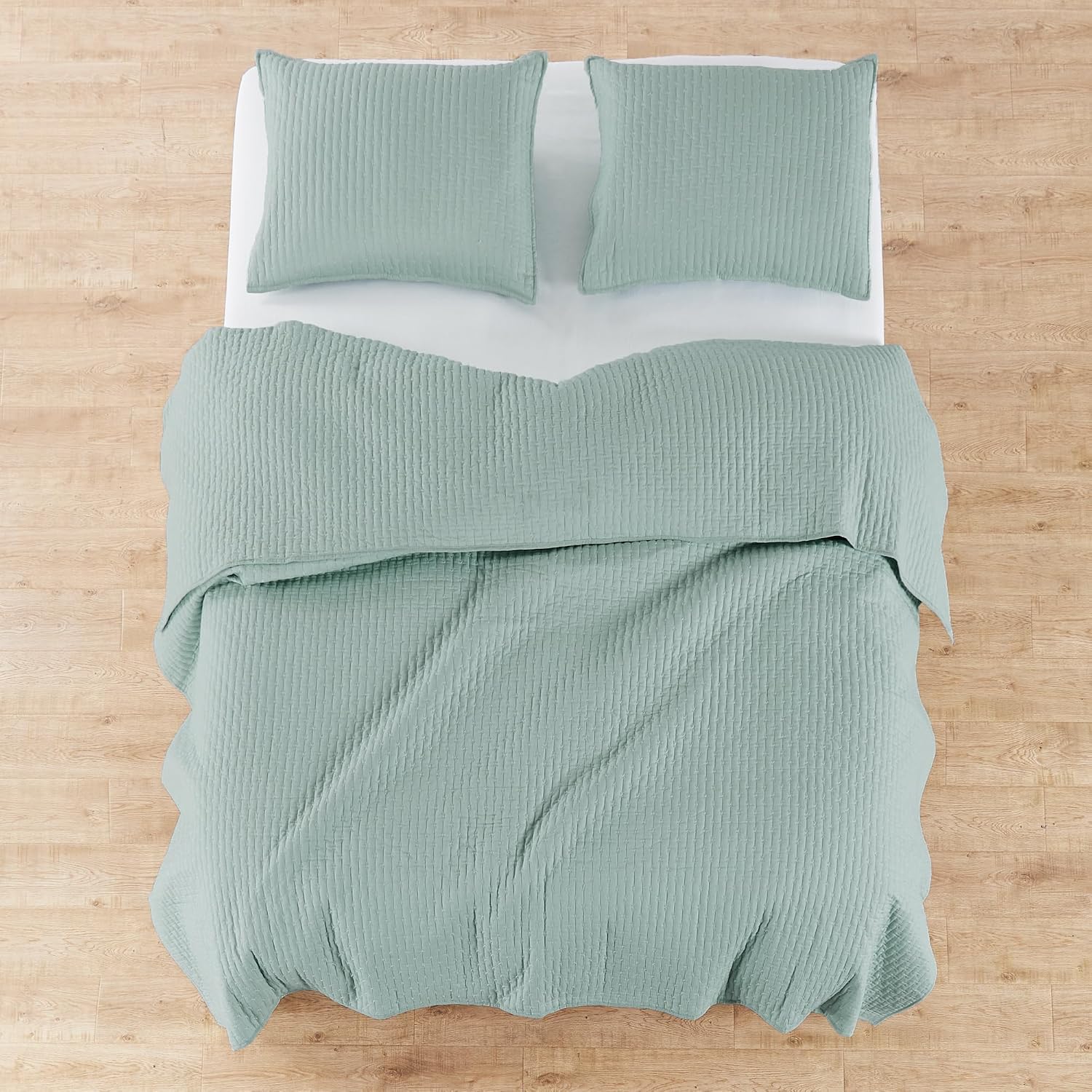 Levtex Home Cross Stitch Reversible Twin XL/Twin Quilt Set (68x86in) with 1 Pillow Sham (26x20in) - Stitch Texture - Blue Haze - Cotton Twin/Twin Size Quilt Bedding Set - Lightweight Soft Pre-Washed
