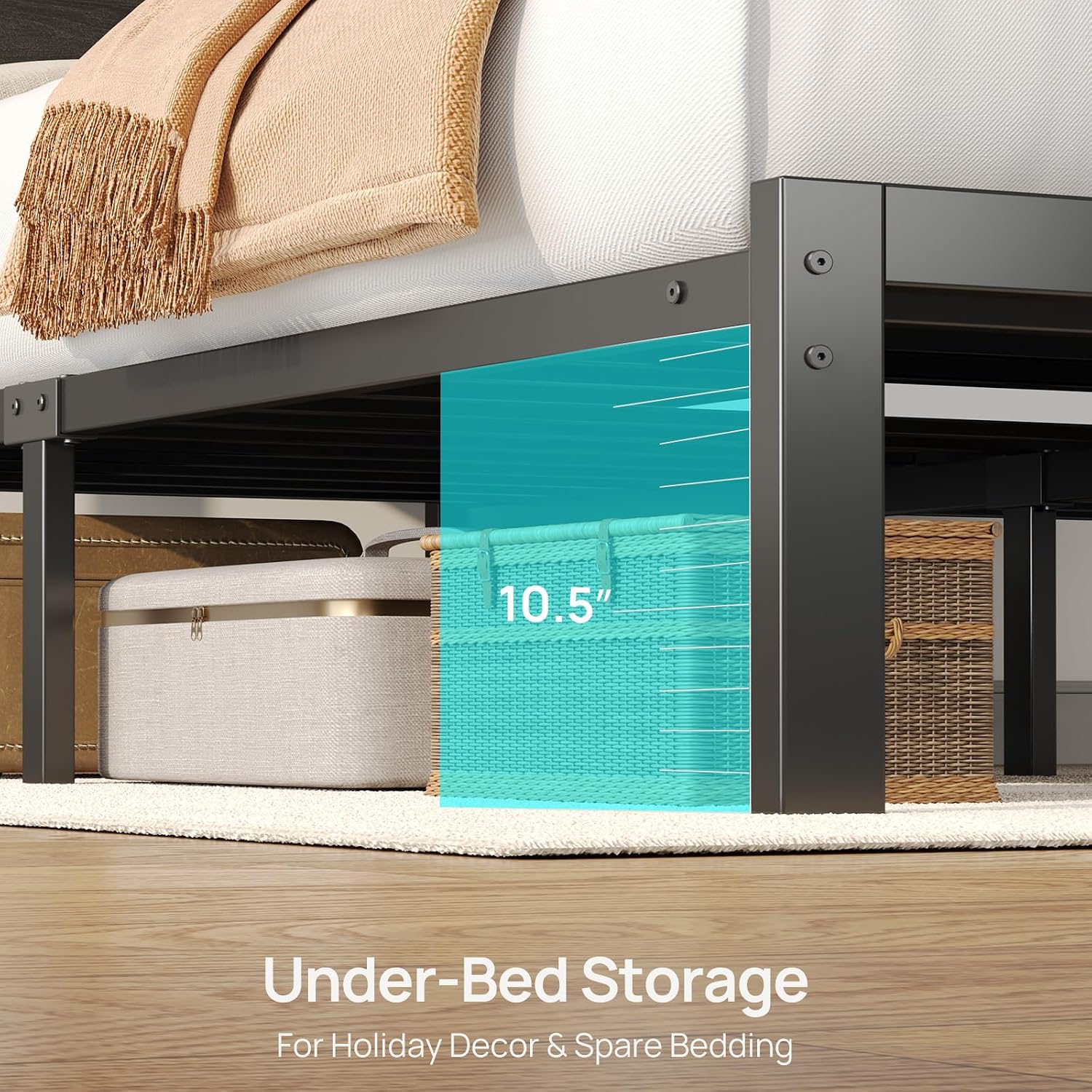 Rolanstar Full Bed Frame with Headboard, Bed Frame Full with LED Lights, Camas Full Size Bed with Charging Station, Solid Metal Slats, Noise Free, No Box Spring Needed, Black