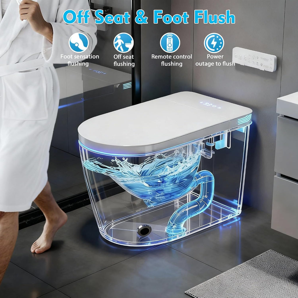 TOTTE Smart Toilet with Bidet Built-in, Auto Open/Close Lid, Auto Power 1000g MaP Flush, 1.28 GPF, One Piece Elongated Toilet with Instant Warm Water & Warm Air Dryer, Built-in Aroma