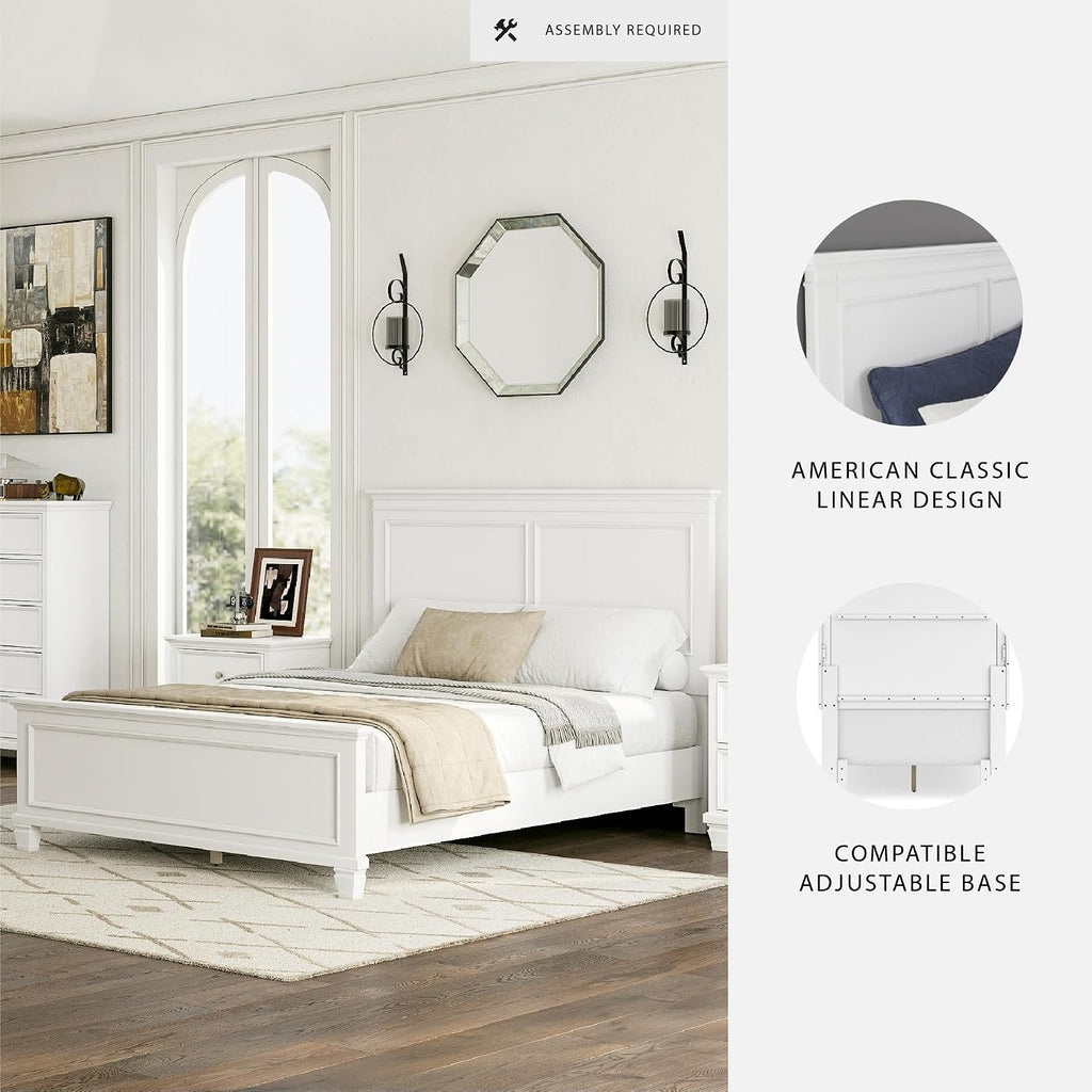 Signature Design by Ashley Fortman Transitional Queen Panel Bed with Tapered Feet, Foundation or Box Spring Needed, White