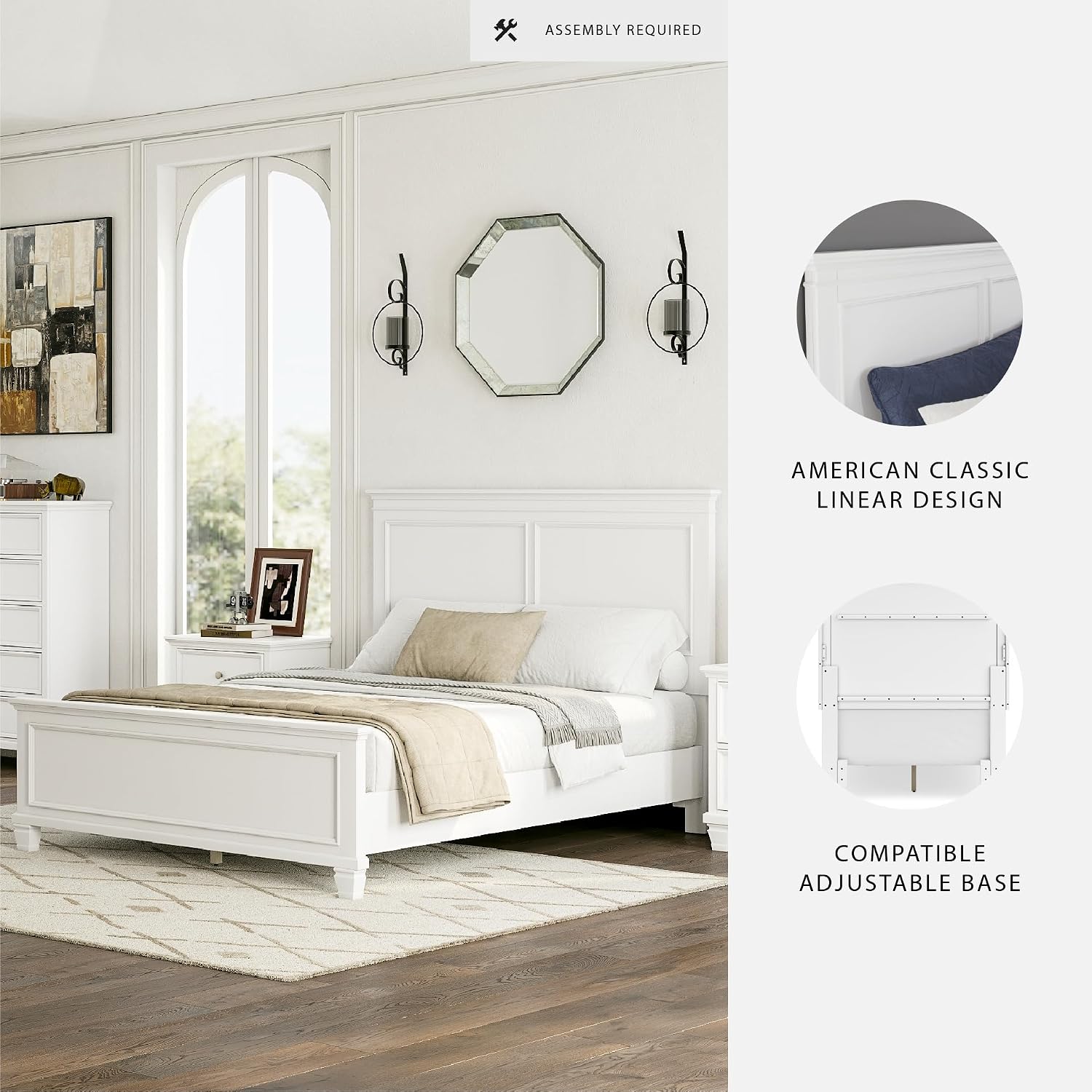 Signature Design by Ashley Fortman Transitional Queen Panel Bed with Tapered Feet, Foundation or Box Spring Needed, White