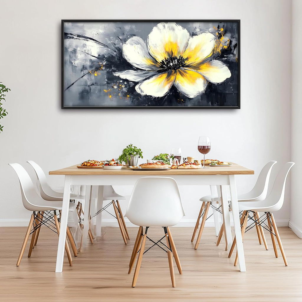 Abstract Flower Large Wall Art Framed Wall Decor for Living Room Black and White Floral Pictures Oversized Canvas Print Painting Modern Extra Large Artwork for Bedroom Office Home Decor 60'x30'