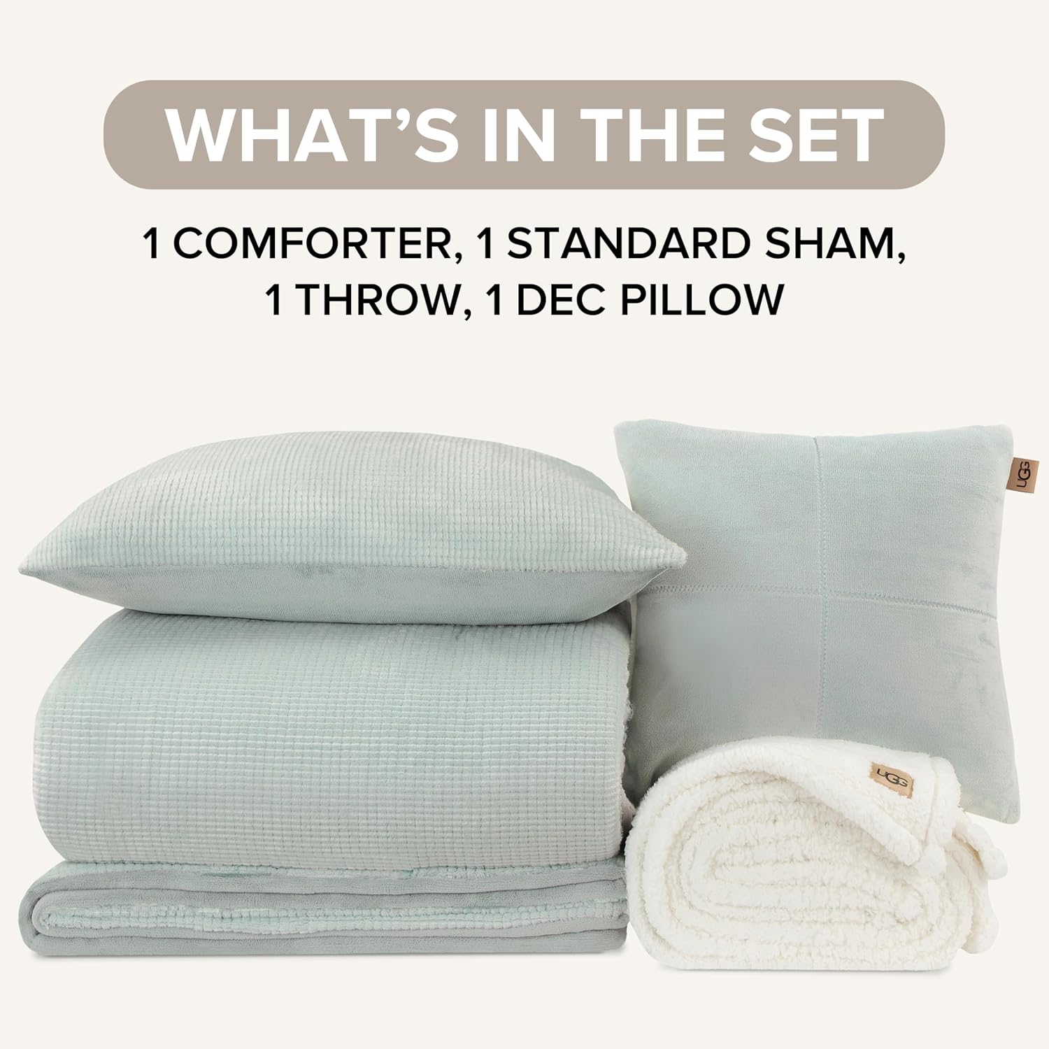 UGG Remina Twin Comforter Set 4 Piece Bed in a Bag with Throw Blanket, Decorative Pillow, Sham, and Reversible Comforter Hypoallergenic Washable Dorm Bedding, Twin XL, Blue-Green Clear Creek