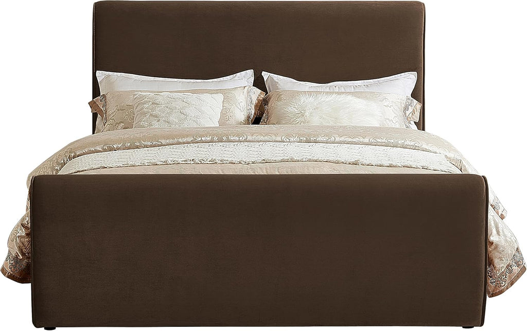 Meridian Furniture SloanBrown-K Sloan Collection Modern | Contemporary Velvet Upholstered King Bed with Rich Soft Brown Velvet, Curved Headboard and Footboard, 82' W x 96' D x 45' H, Brown, King