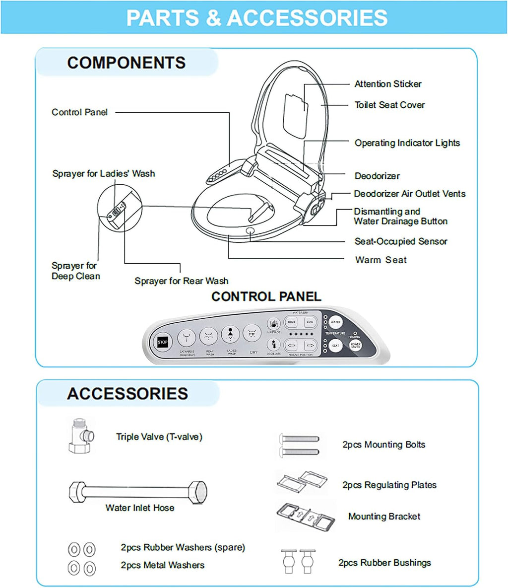 Empava Ultimate Advanced Electric Bidet Seats for Elongated Toilets in White Model 2020