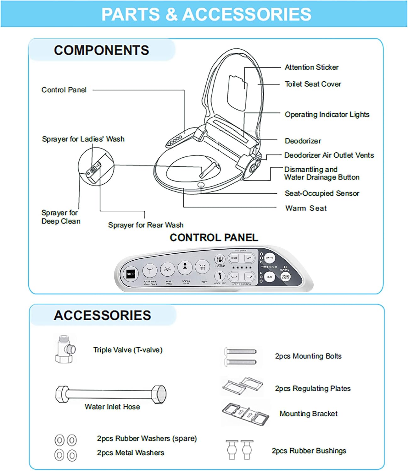 Empava Ultimate Advanced Electric Bidet Seats for Elongated Toilets in White Model 2020