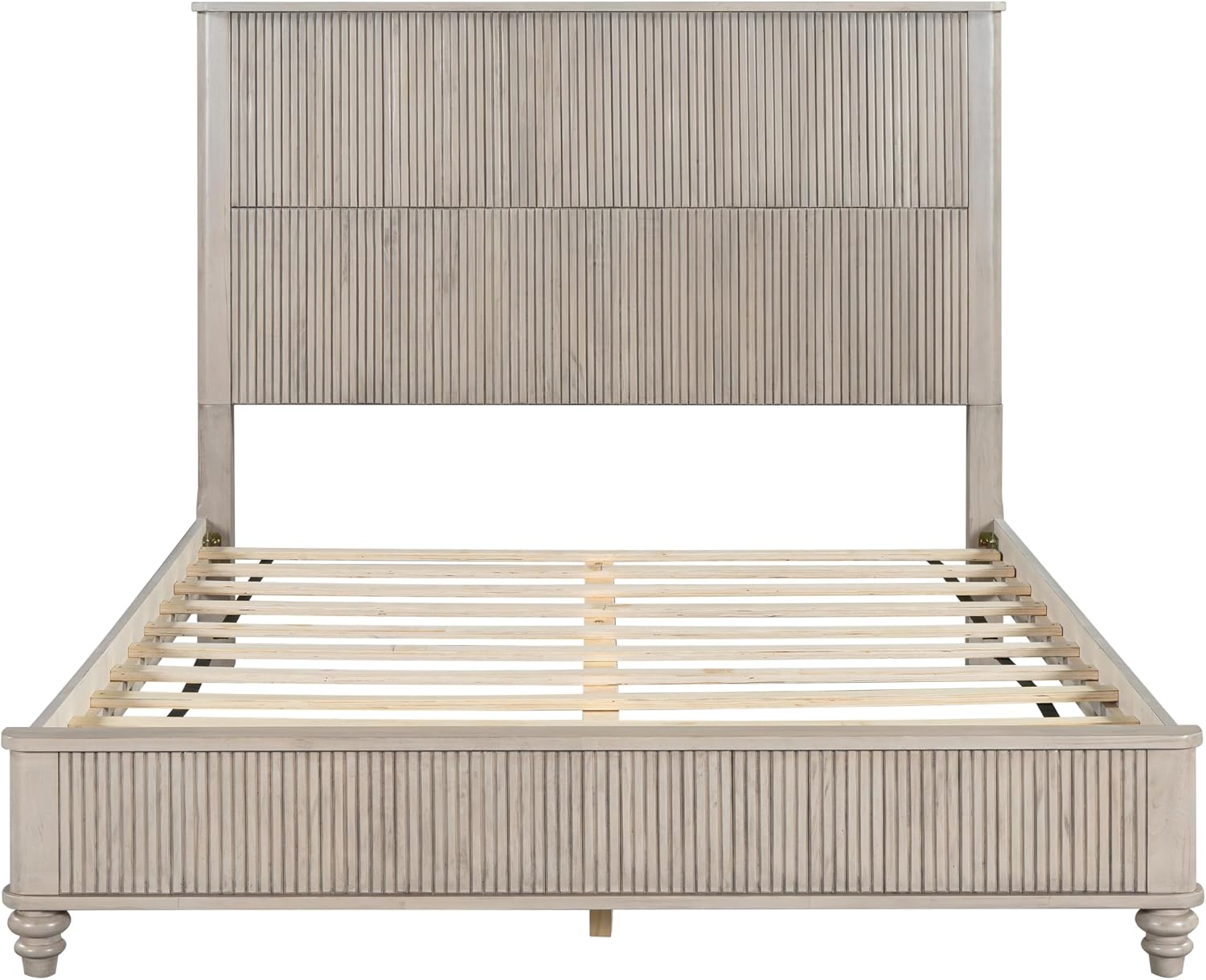 Queen Size Solid Wood Platform Bed Frame, Solid Wood Bed with 63.58' Headboard, Solid Wood Leg/No Box Spring Needed/Noise Free/Beige