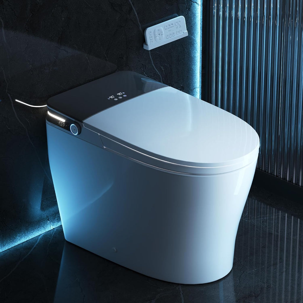 DeerValley Smart Toilet with Built-in Bidet, Auto Open/Close One Piece Toilet, 1000g MaP Auto Powerful Flush, Hot & Cold Bubble Spa Wash, Foam Shield, ADA Height, Built-in Pump for Low Water Pressure