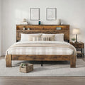 Wooden King Size Bed Frame with Headboard - Rustic Farmhouse Platform Bedframe with Metal Slat Support, Sturdy and No Noise, Easy Assembly (Rustic Brown, King)