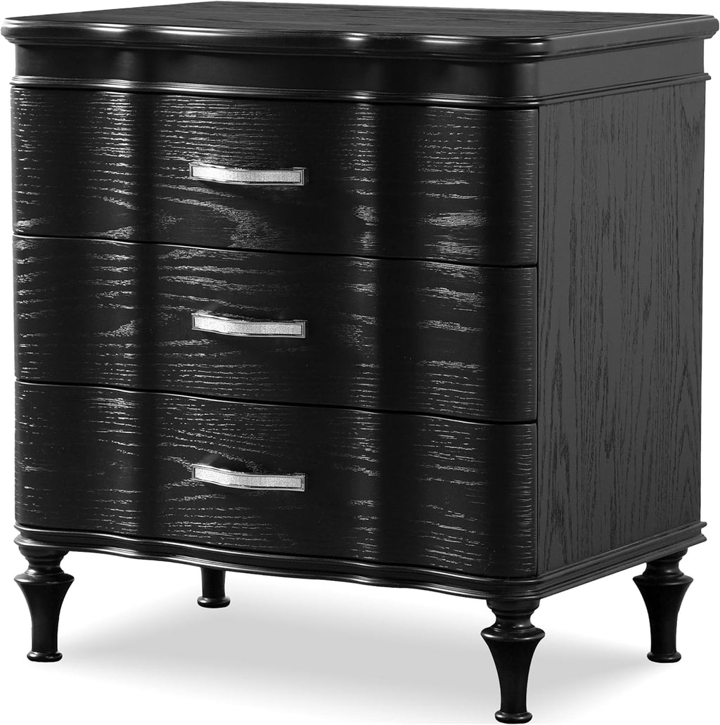 Furniture of America Seabliss Glam Solid Wood 2-Piece Bedroom Set with Padded Headboard Bed, Felt-Lined Top Drawer, Ball-Bearing Glides on Nightstand, Box Spring Needed, Queen, Black