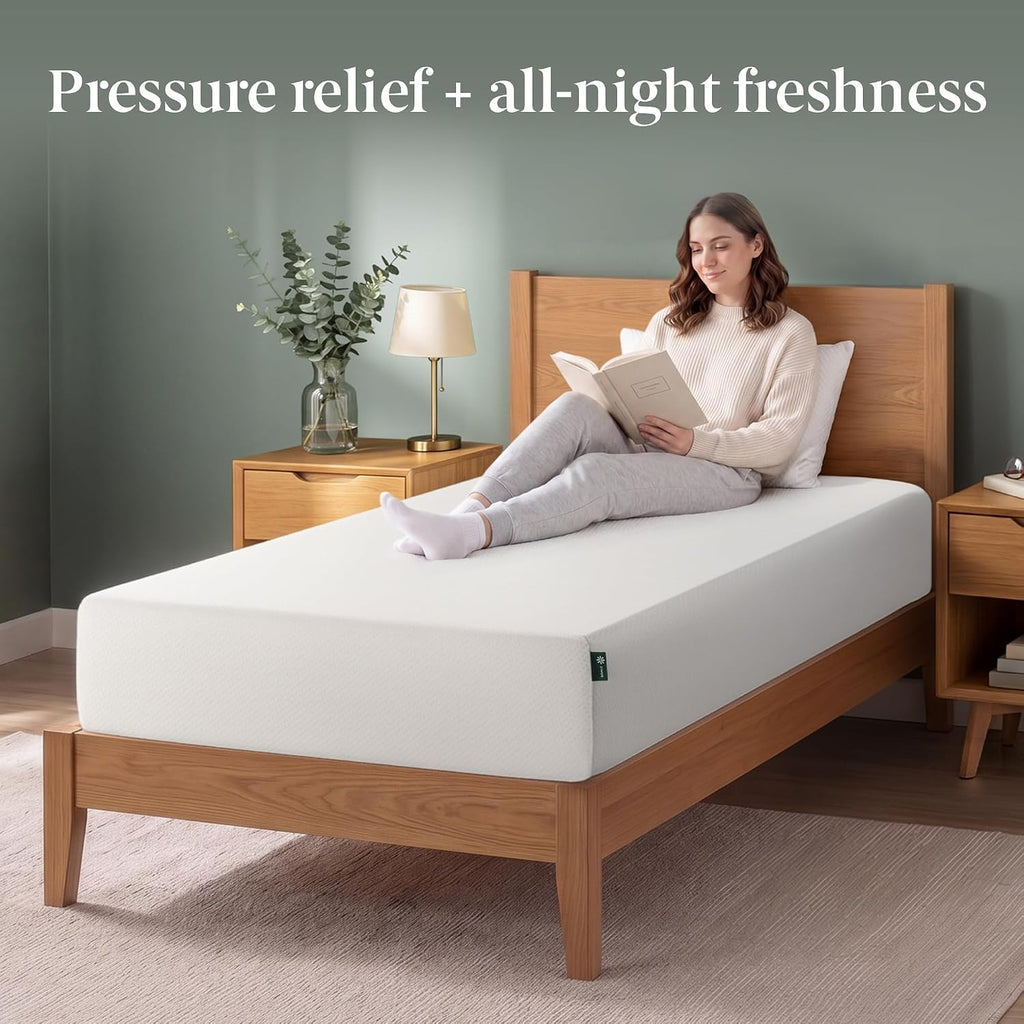 Zinus 10 Inch Twin XL Green Tea Memory Foam Mattress [New Version], Fiberglass Free, Medium Firm Feel, Zoned Pressure Relief, Certified Safe Foams & Fabric, Mattress-in-a-Box