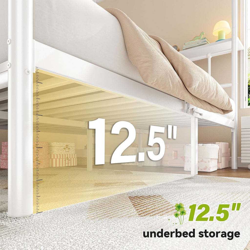 Homkdom Canopy Bed Frame with Storage Headboard, Full Size Bed Frame with 4 Removable Posts, Sturdy Metal Platform with Under-Bed Storage, Dual Purpose Bed Frame, No Box Spring Needed, White