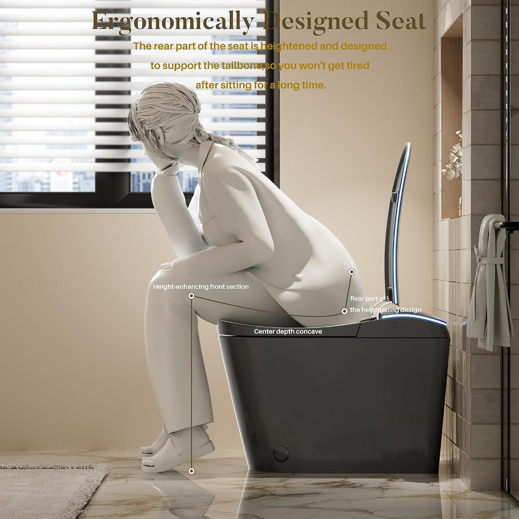 WinZo Smart toilet with bidet built in, Heated Seat,Female Cleaning, Warm Water & Dry Function, Modern Tankless Toilets, ADA Comfort Height Toilet, LED Display, Foot Sensor, 1.28GPF, 1000g MAP Flush