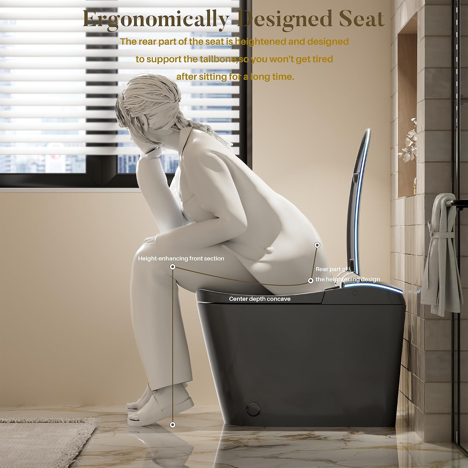 WinZo Smart toilet with bidet built in, Heated Seat,Female Cleaning, Warm Water & Dry Function, Modern Tankless Toilets, ADA Comfort Height Toilet, LED Display, Foot Sensor, 1.28GPF, 1000g MAP Flush