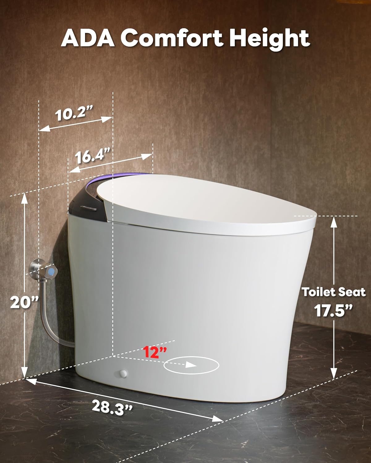 CANEST Smart Toilet with Foam Shield, 17.5' ADA Chair Height, 1.1/1.6GPF Dual-Flush Bidet Toilet, 12' Rough-in, One Piece Toilet, Auto Open/Close, Instant Hot Water, Eco Mode, Deodorization