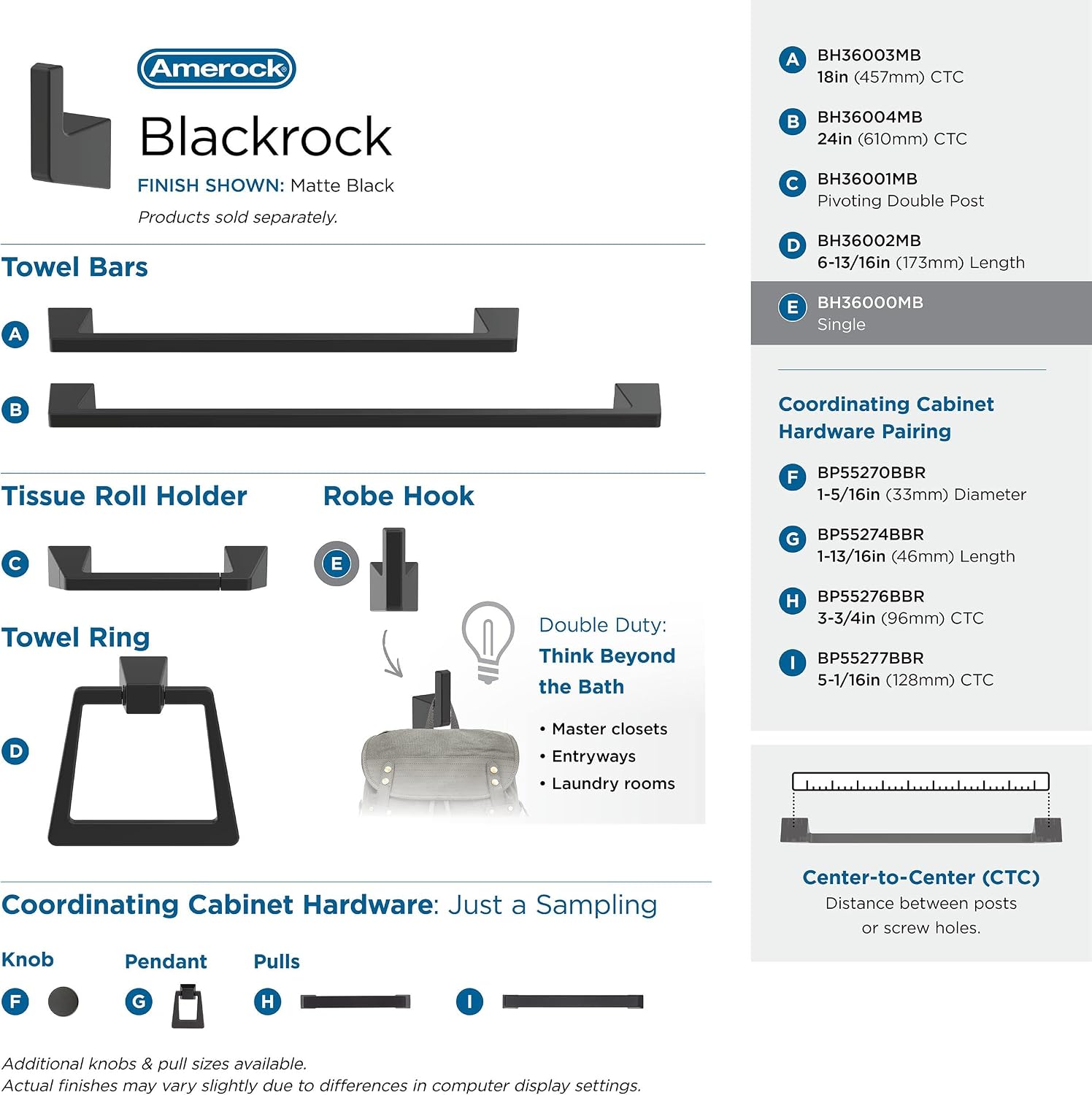 Amerock | Matte Black | Blackrock | Towel Bar | 18 inch (457 mm) | 4 Piece | Bathroom Accessories Set