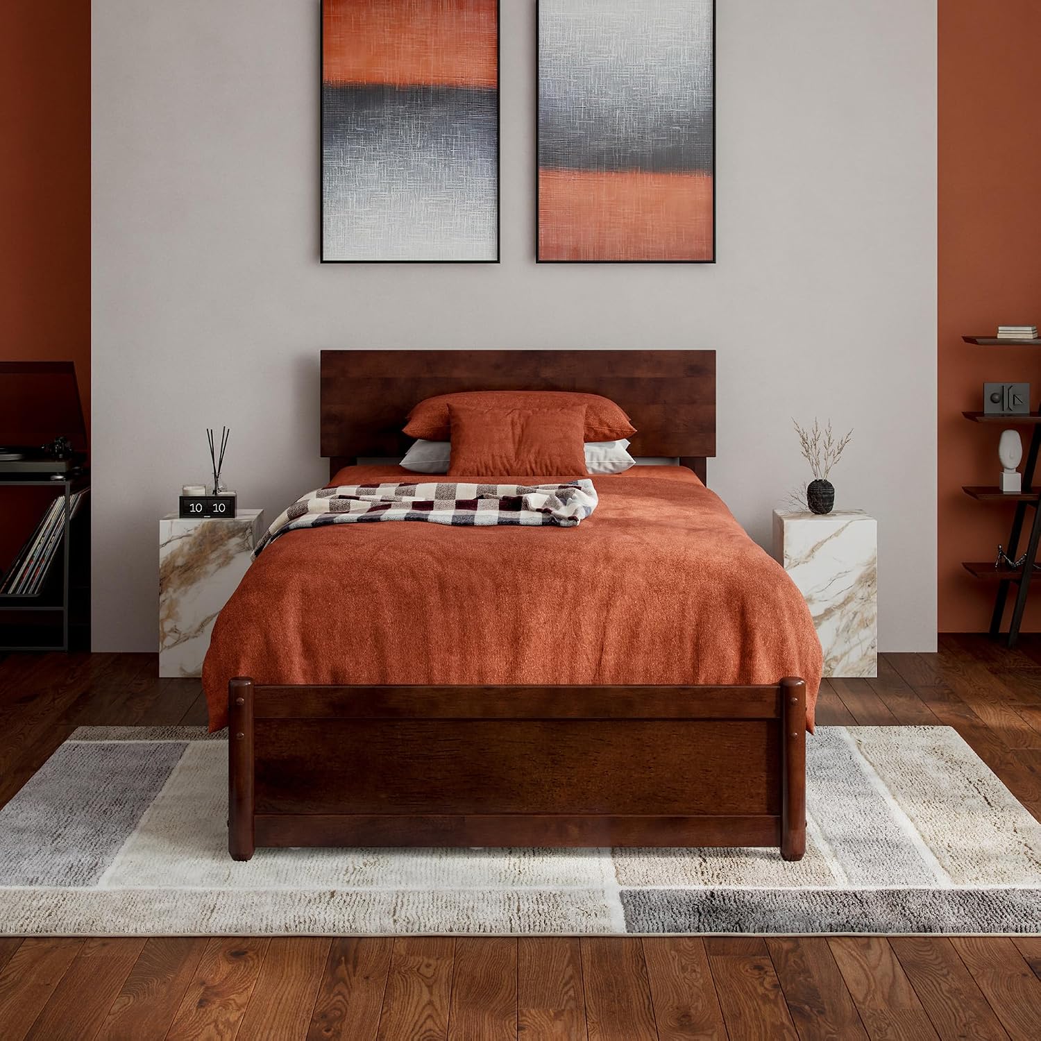 AFI, Wesley Twin XL Platform Bed with Panel Footboard & Storage Drawers, Walnut
