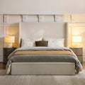 California King Textured Canvas Chenille Bed Frame with 54' Tall Headboard - Ivory Carmen Wingback Upholstered Platform Bed Elegant Simplicity Bedroom Strong Wood Slats Support No Box Spring Needed