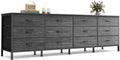 Huuger 70 Inch Dresser for Bedroom, TV Stand for 65, 75, 80 Inch TV,12 Fabric Drawer Long Dresser, Large Storage Organizer Unit, Chest of Drawer for Bedroom, Charcoal Black Wood Grain Print