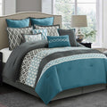 LANCO MODERN LIFESTYLE Oversized Comforter Set, Blue, 10 Piece Bed in a Bag for All Seasons, Luxury Extreme Comfort Bedding Sets with Bedskirt, Pillow Shams, Euro Shams and Decor Pillows