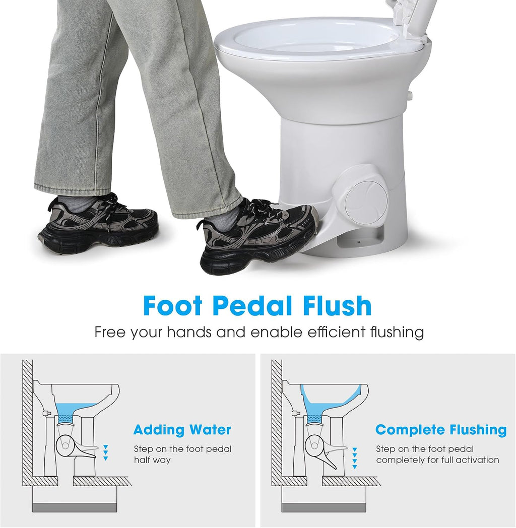 Yescom RV Toilet with Bidet Spray for Motorhome Caravan 20' High Gravity Flush Travel Tailer Toilets Portable Restroom Toilet Fits for Marine