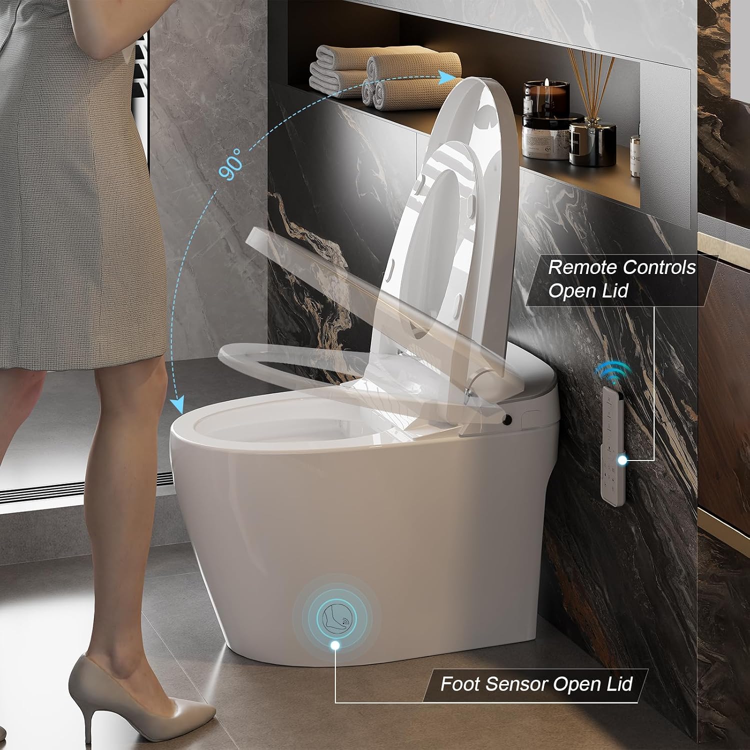 HAWKROWN Smart Toilet, Bidet Toilet with Pump Assisted,Auto Dual Flush, Foam Shield, Foot Sensor Operation, 12-Inch Rough-In, Heated Bidet Seat, Warm Water & Dryer LED Display & Night Light (ST-A01)