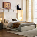 Queen Textured Canvas Chenille Bed Frame with 54' Tall Headboard - Ivory Carmen Wingback Upholstered Platform Bed Elegant Simplicity Bedroom Furniture Strong Wood Slats Support No Box Spring Needed