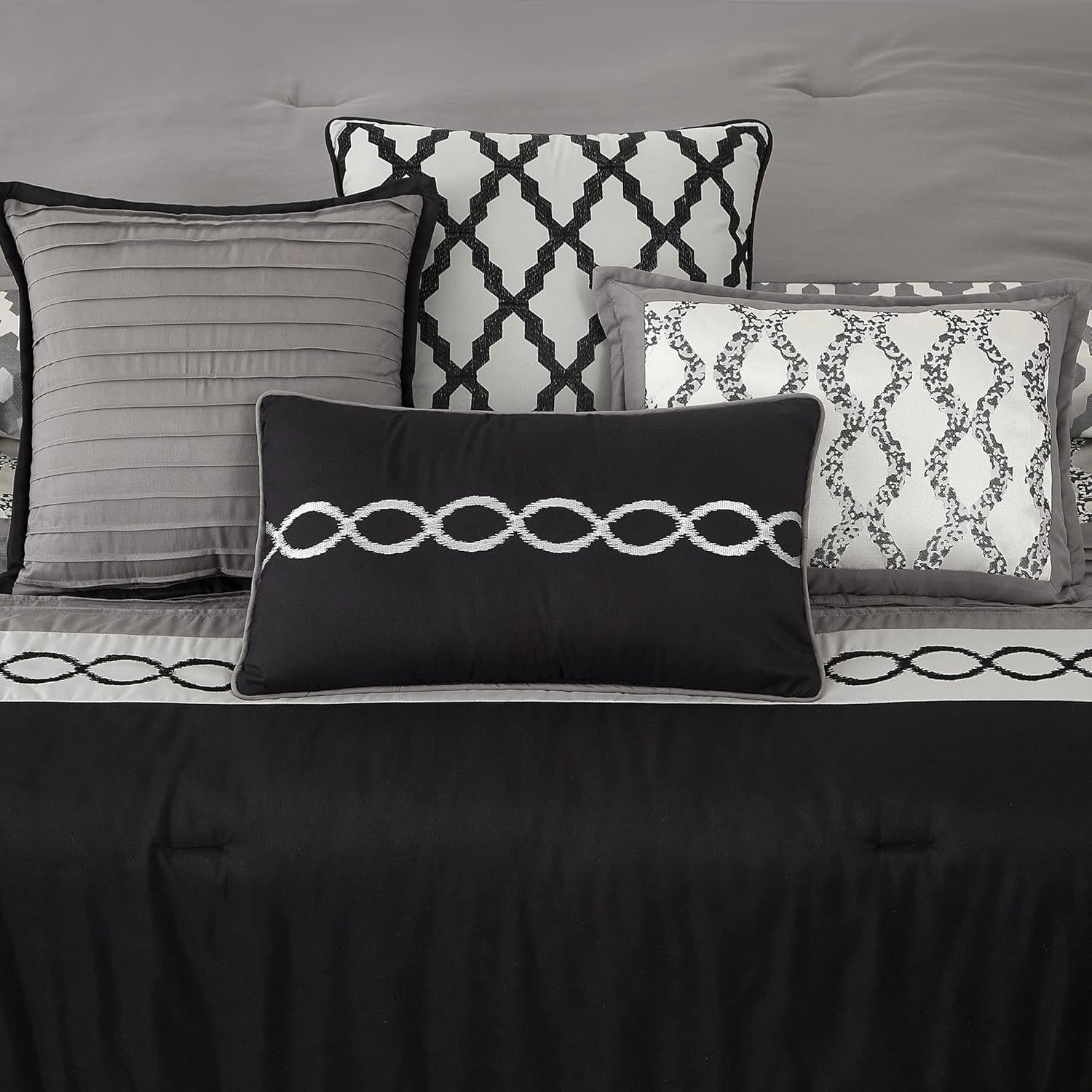 LANCO MODERN LIFESTYLE King Size Comforter Set, Black, 10 Piece Bed in a Bag for All Seasons, Luxury Extreme Comfort Bedding Sets with Bedskirt, Pillow Shams, Euro Shams and Decor Pillows
