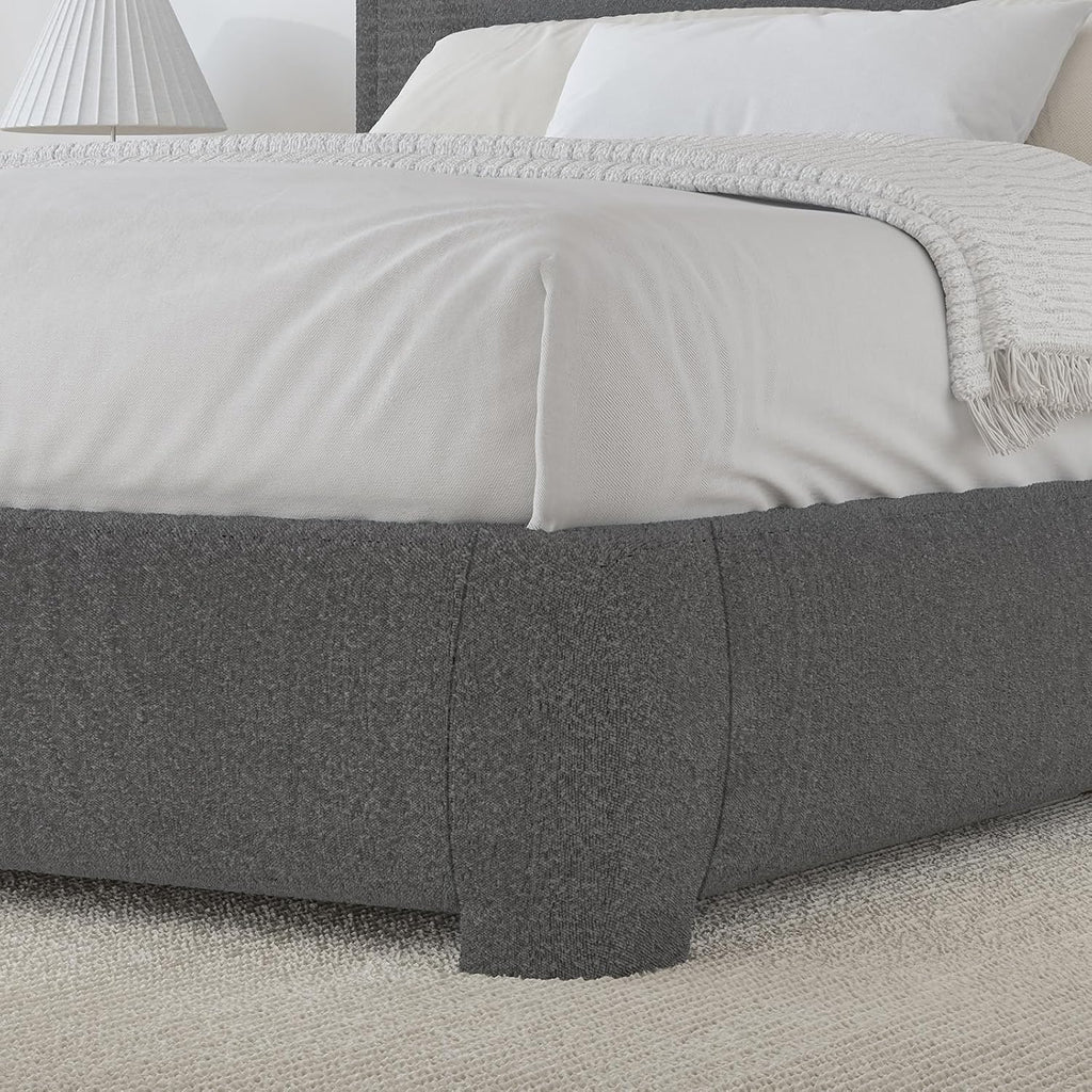 BarnFurin Twin Size Bed Frame, Boucle Upholstered Platform Bed Frame with Headboard, Soft Rounded Corners, No Box Spring Required, Non-Slip and Noise-Free, Easy Assembly, Dark Grey