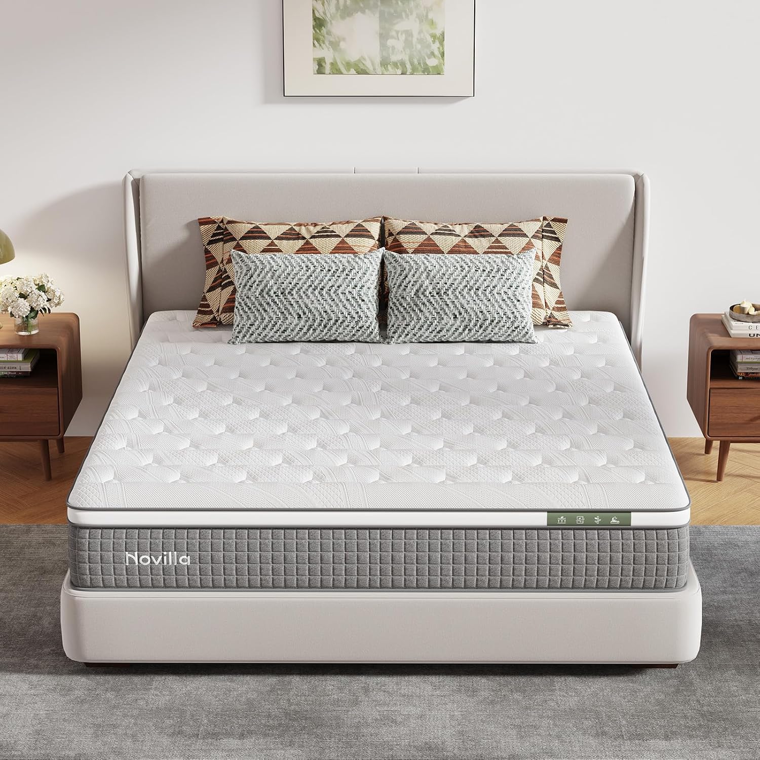 Novilla 12 Inch Full Size Mattress, Hybrid Mattress Full with Pocketed Coils & Gel Infused Memory Foam & Nylon Cooling Fabric for Motion Isolation & Pain Relief Comfort CertiPUR-US Certified