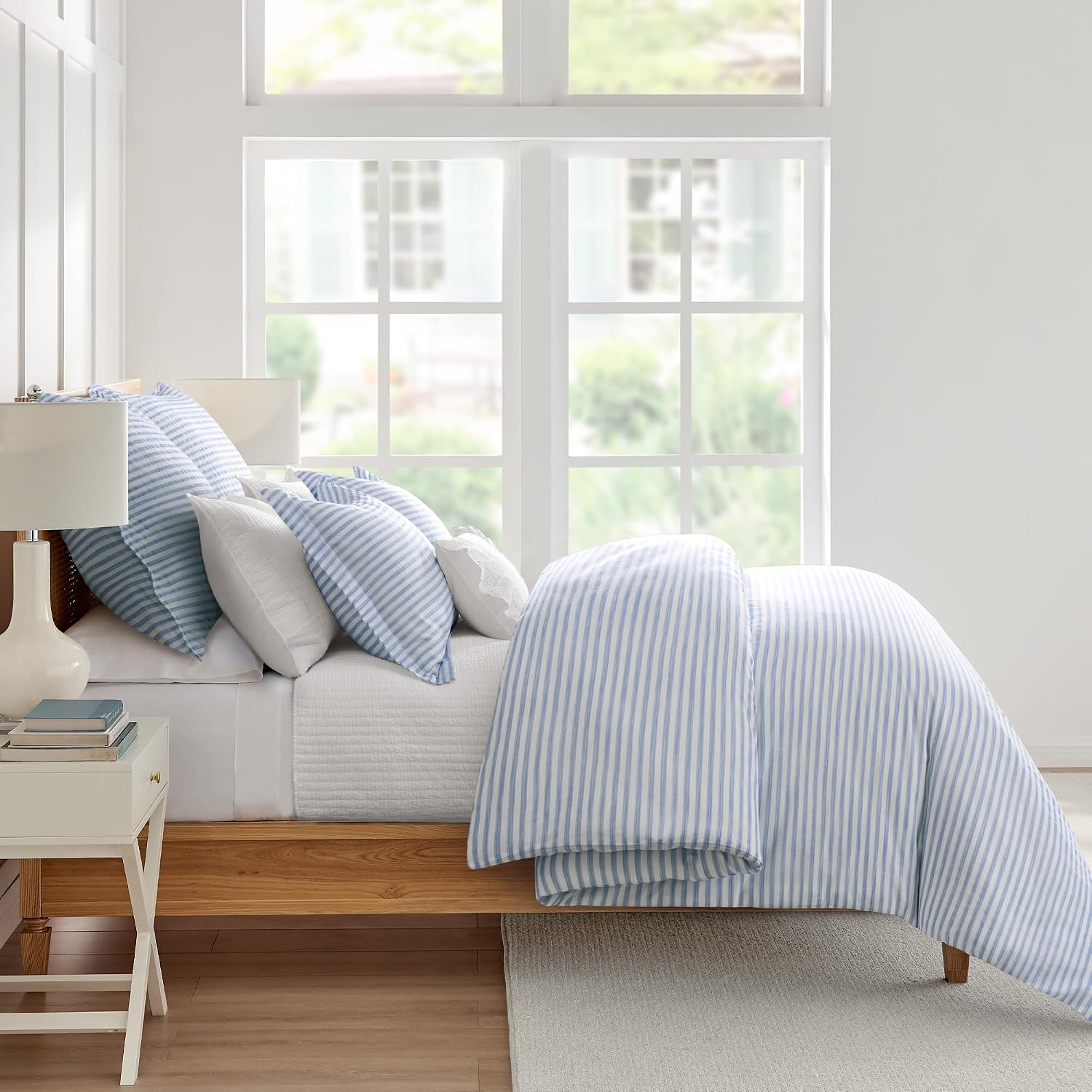 Levtex Home Martha Stripe Blue Reversible King Duvet Cover Set (106x94in) with 2 Pillowcases (36x20in) - Stripe Bedding - Blue, White - 100% Cotton King Size Duvet Cover Bedding Set - Soft, Pre-Washed