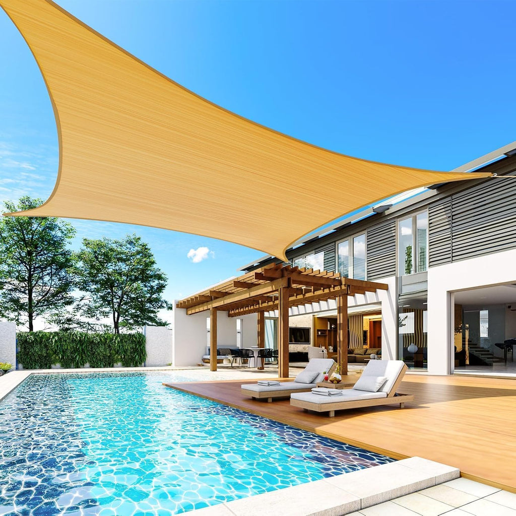 Quictent 185G HDPE Square Sun Shade Sail Canopy 98% UV Block Outdoor Patio Garden with Hardware Kit (Sand) 20X20FT